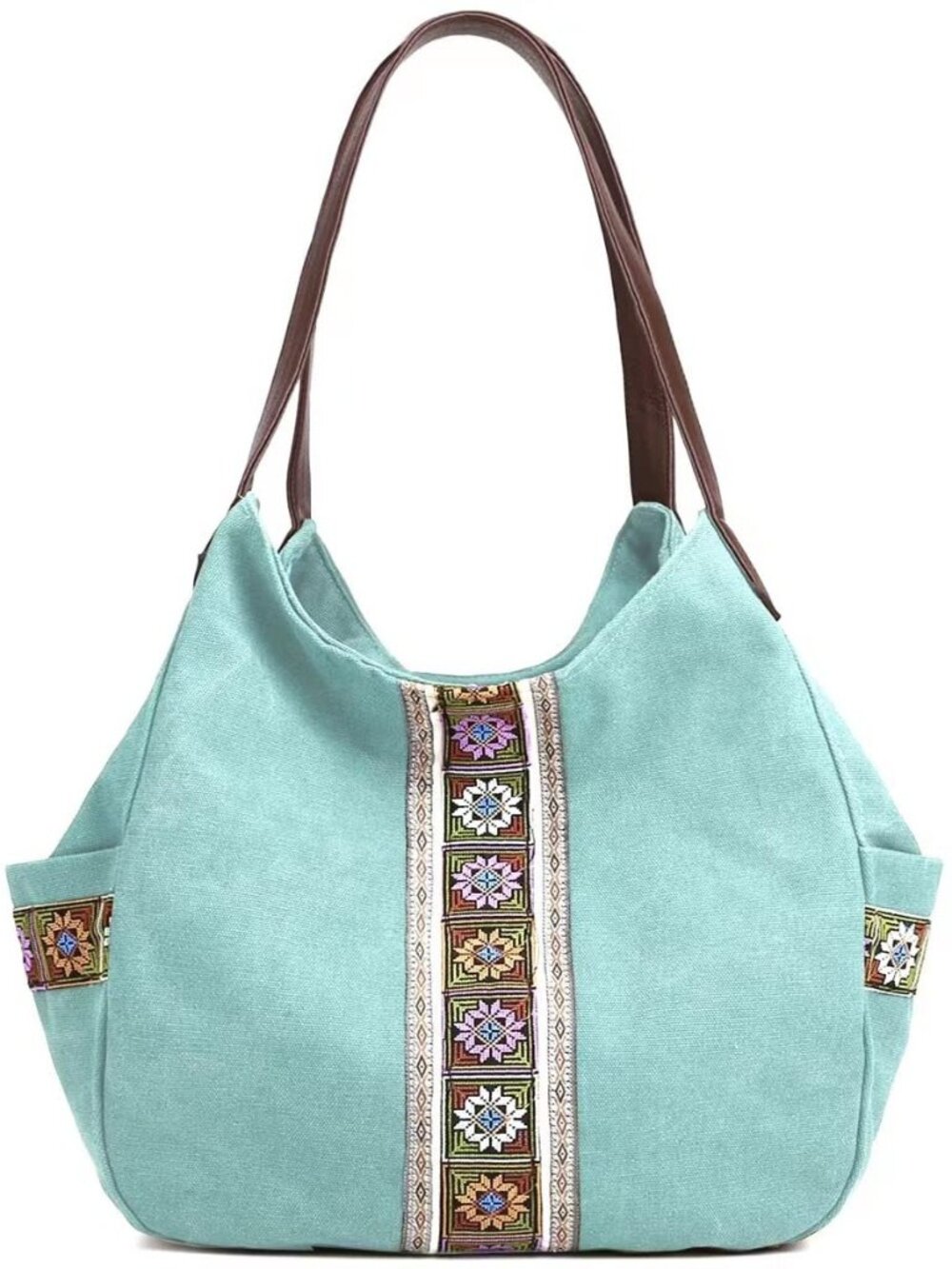 Worldlyda Women Canvas Hobo Purse Multi Pocket Tote Shopper Shoulder Bag Casual